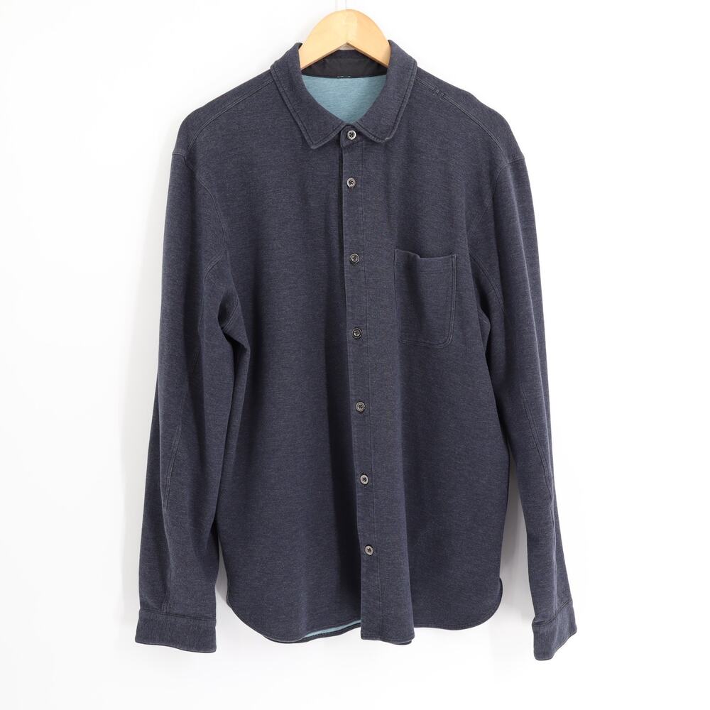 Lululemon Men's Sz XL Overshirt Soft Knit Navy Blue Button Down Long Sleeve
